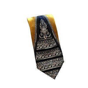 Gino Di Milano Silk Mens Tie Gold & Black Baroque Pattern Old Money Neck Ties